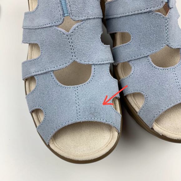 Skechers Parallel Stylin Wedge Sandals Blue Suede Slingback Comfort Women's 6.5 - Picture 4 of 11